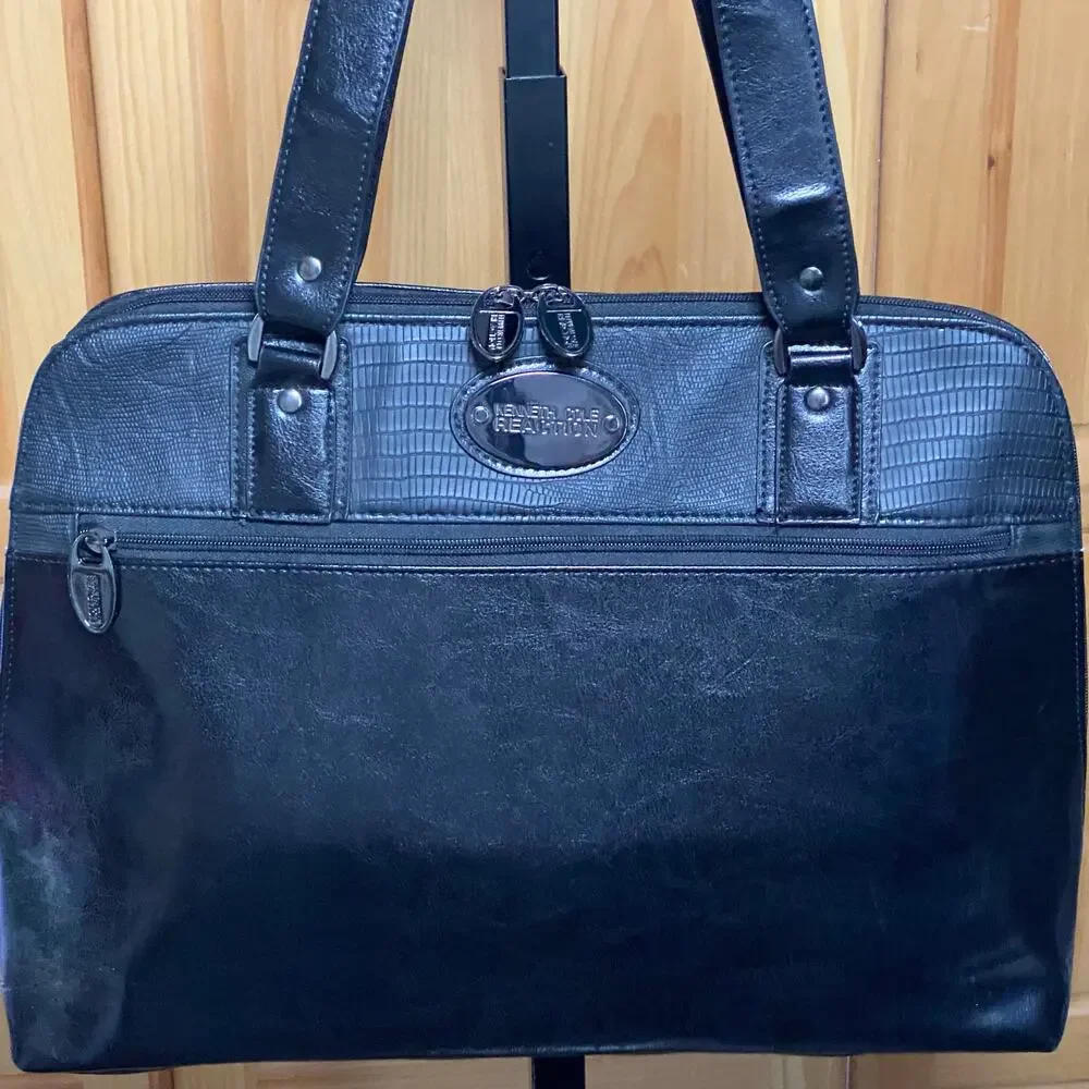 Corporate Chic Black Leather Briefcase Bag Minimalist Old Money Work Tote